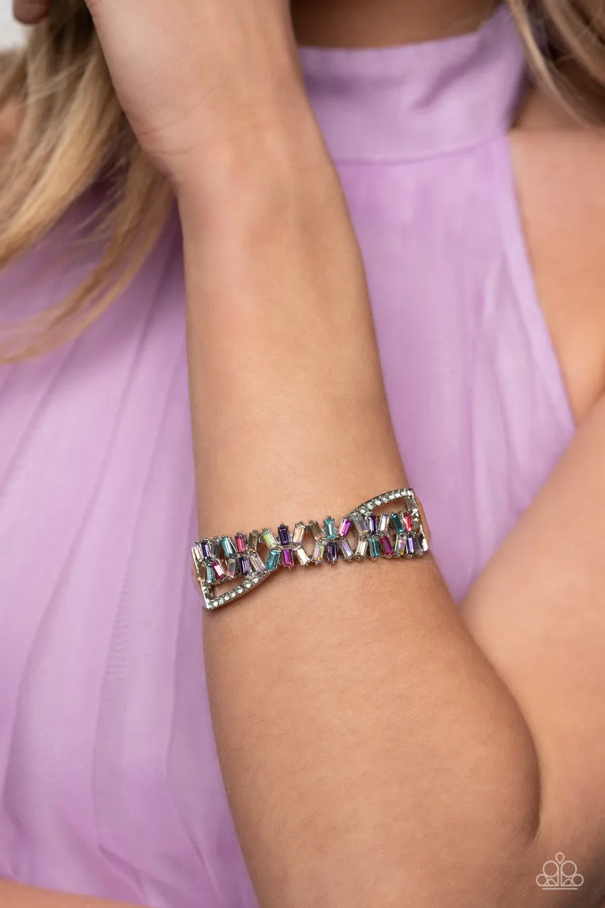 Timeless Trifecta - Multi - Colorful Emerald Cut Gem Paparazzi Hinge Bracelet - May 2023 Life of the Party Exclusive