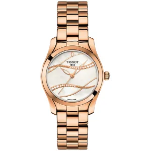 Tissot T-Wave Rose Gold Stainless Steel Pearl White Dial Quartz Watch for Ladies - T112.210.33.111.00