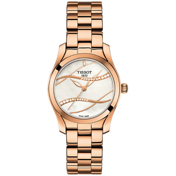 Tissot T-Wave Rose Gold Stainless Steel Pearl White Dial Quartz Watch for Ladies - T112.210.33.111.00