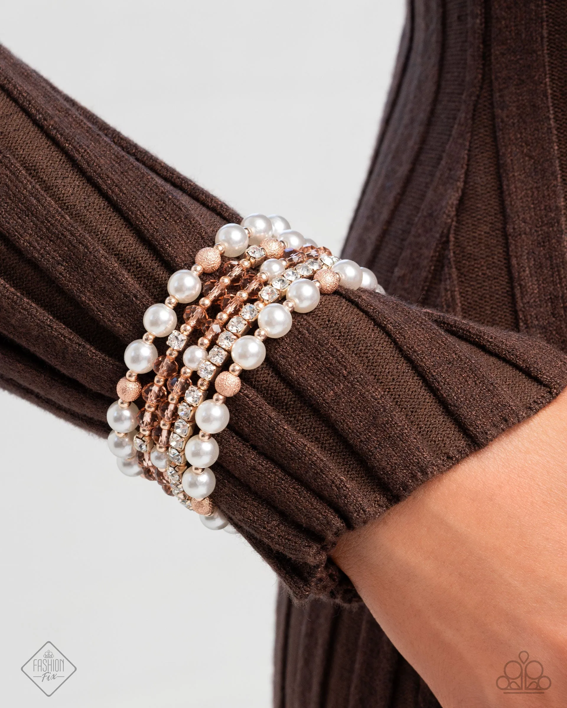 To An Elegant Extent - Rose Gold & White Pearls Coil Bracelet - December 2024 Glimpses of Malibu