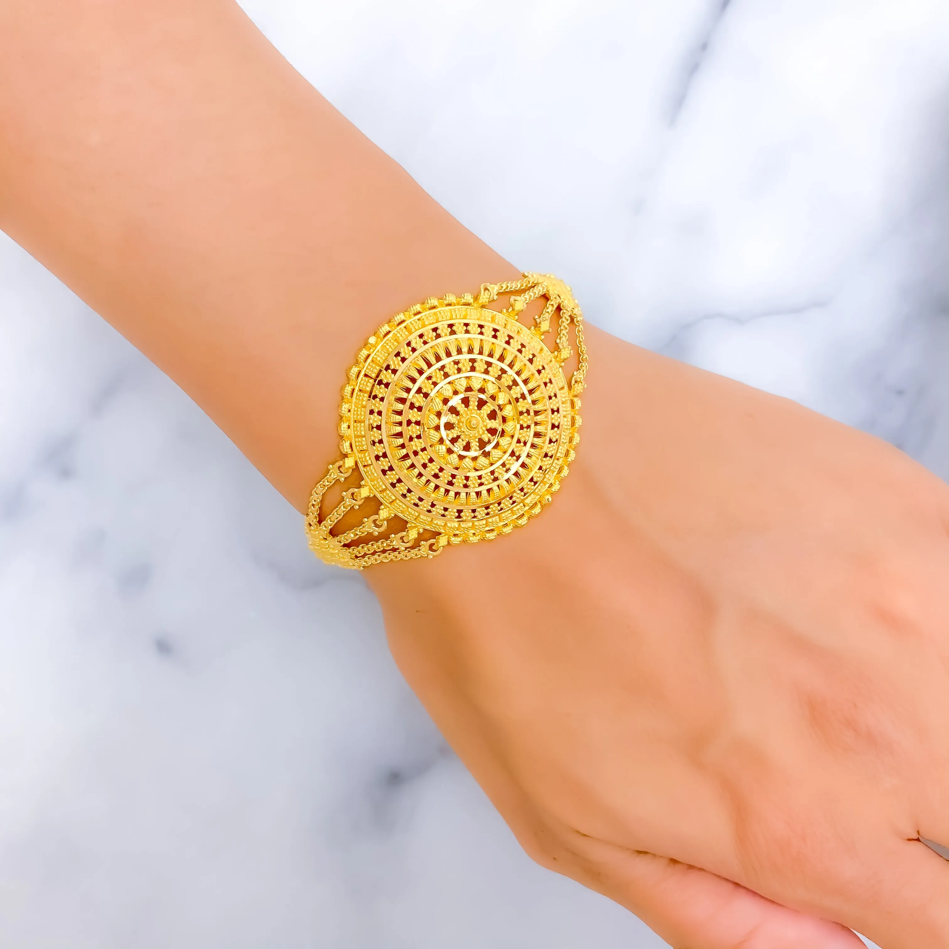 Traditional Mandala 22k Gold Statement Bracelet