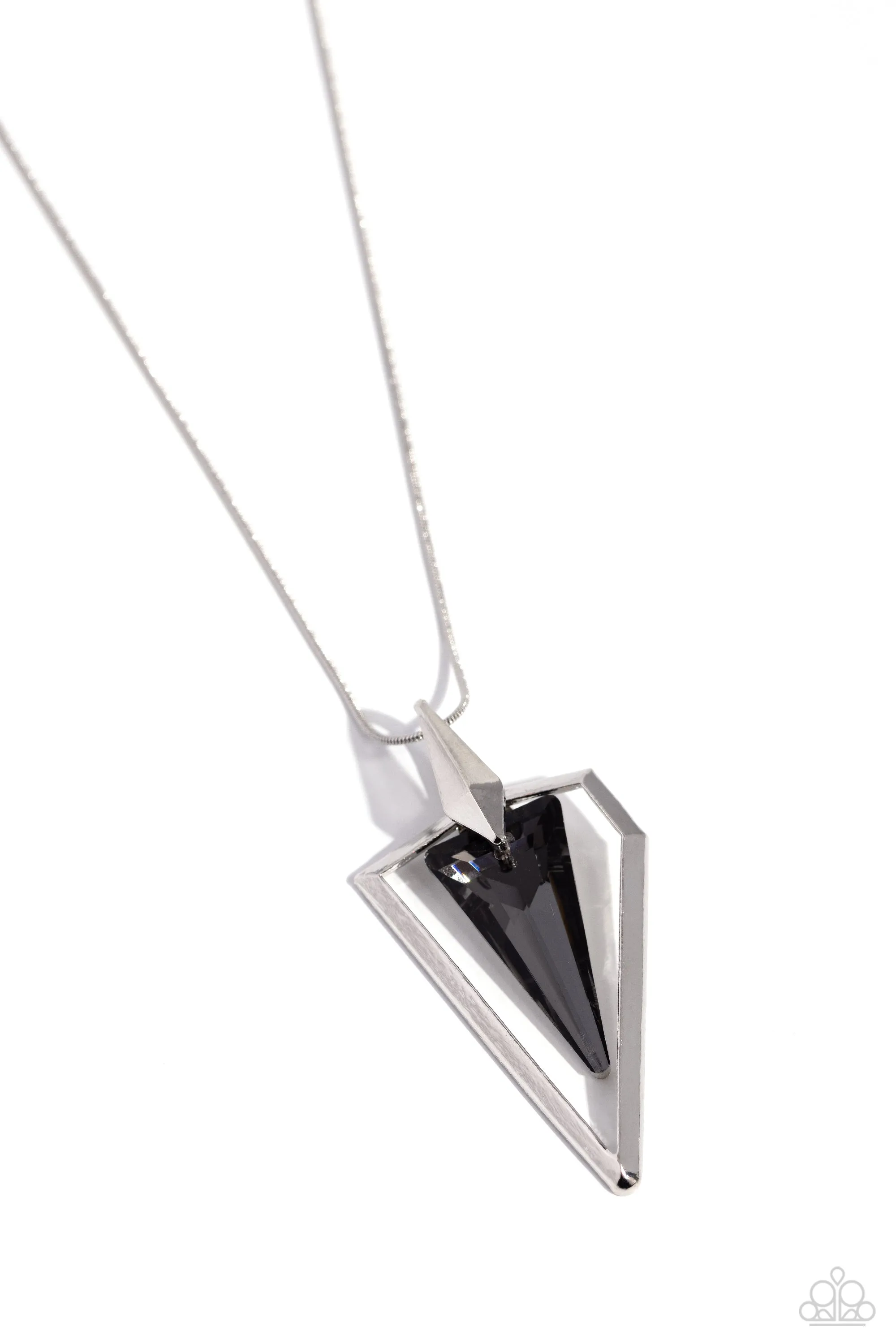 Trifecta Tyrant - Silver - Faceted Triangle Gem Paparazzi Long Necklace