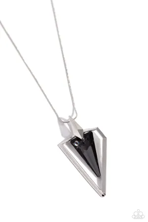 Trifecta Tyrant - Silver - Faceted Triangle Gem Paparazzi Long Necklace