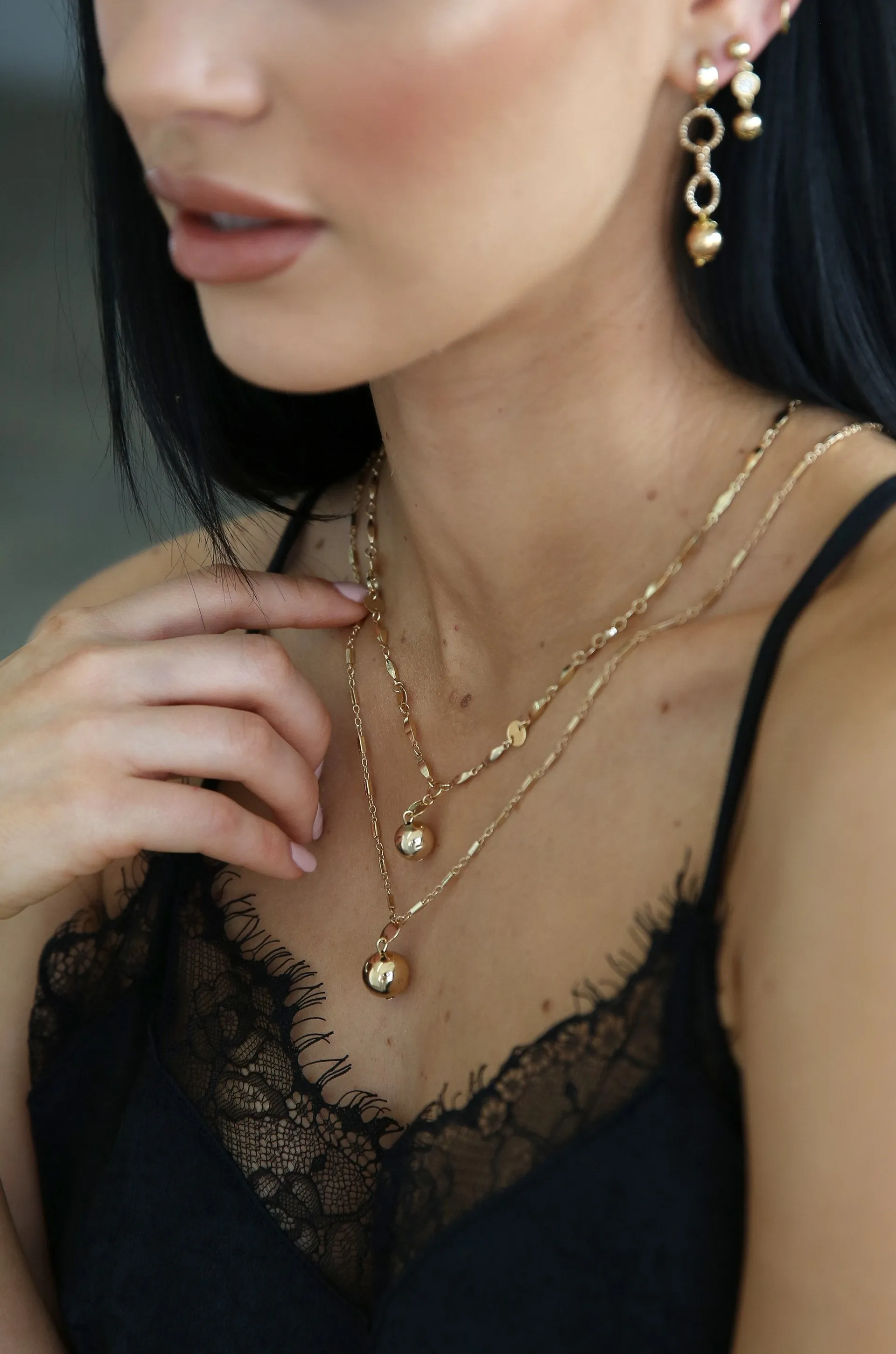 Triple Threat Gold Ball Charm 18k Gold Plated Necklace Set