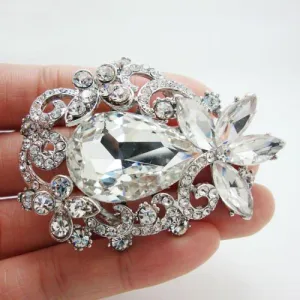 TTjewelry Bride Wedding Flower Bouquet Bridesmaid Brooch Pin Pendant Clear Rhinestone Crystal