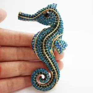 TTjewelry Pretty Fashion lovely retro Blue crystal rhinestone brooch pins hippocampus Seabed animals