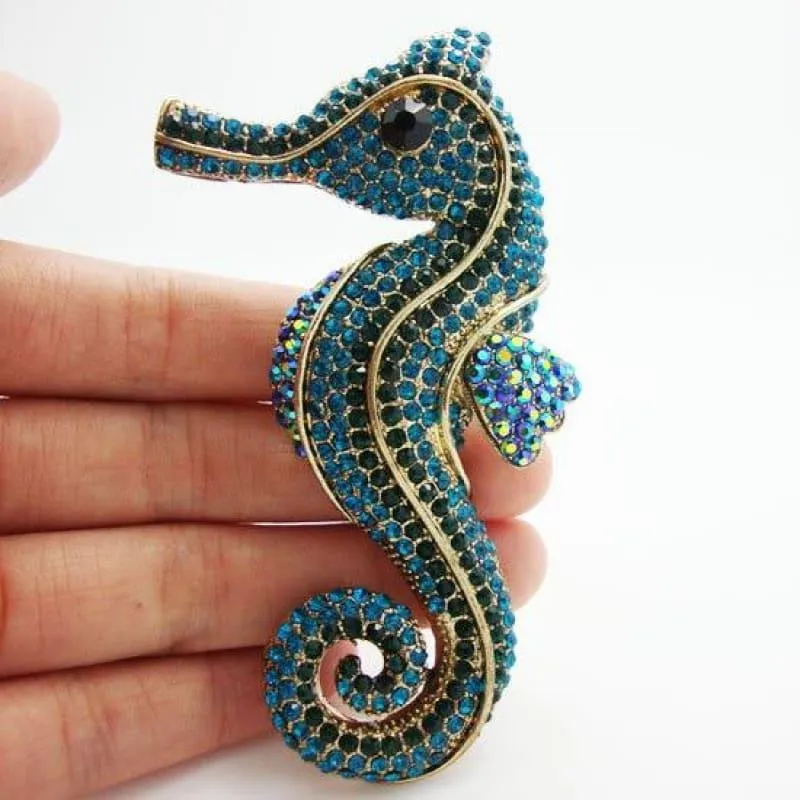 TTjewelry Pretty Fashion lovely retro Blue crystal rhinestone brooch pins hippocampus Seabed animals