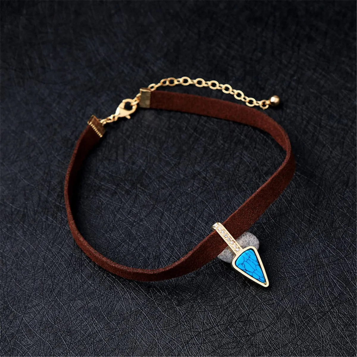 Turquoise & Cubic Zirconia Triangle Choker Necklace