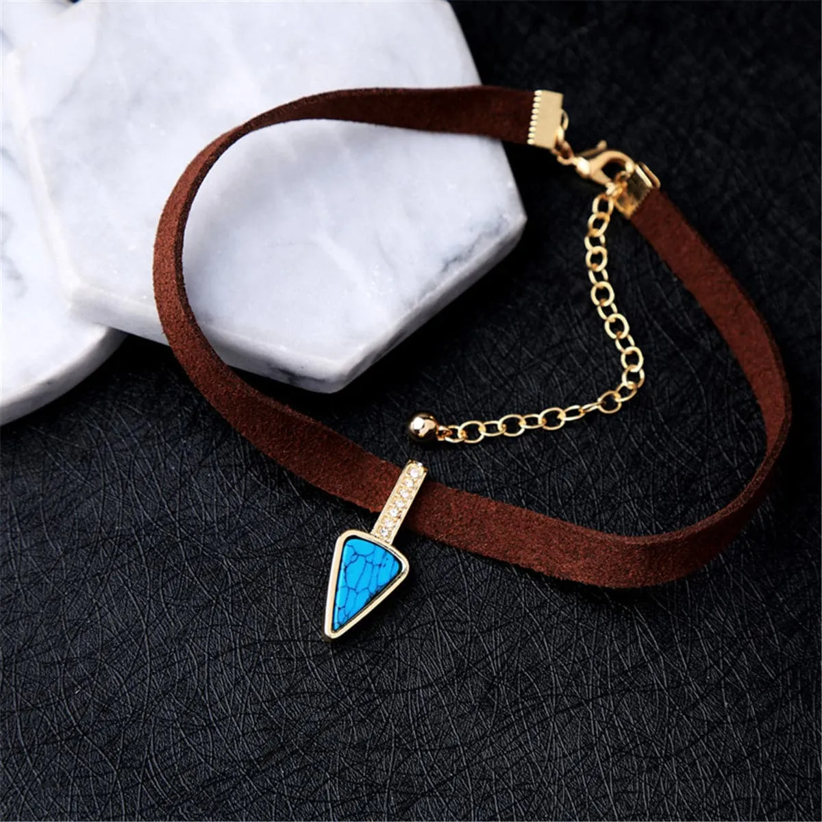 Turquoise & Cubic Zirconia Triangle Choker Necklace