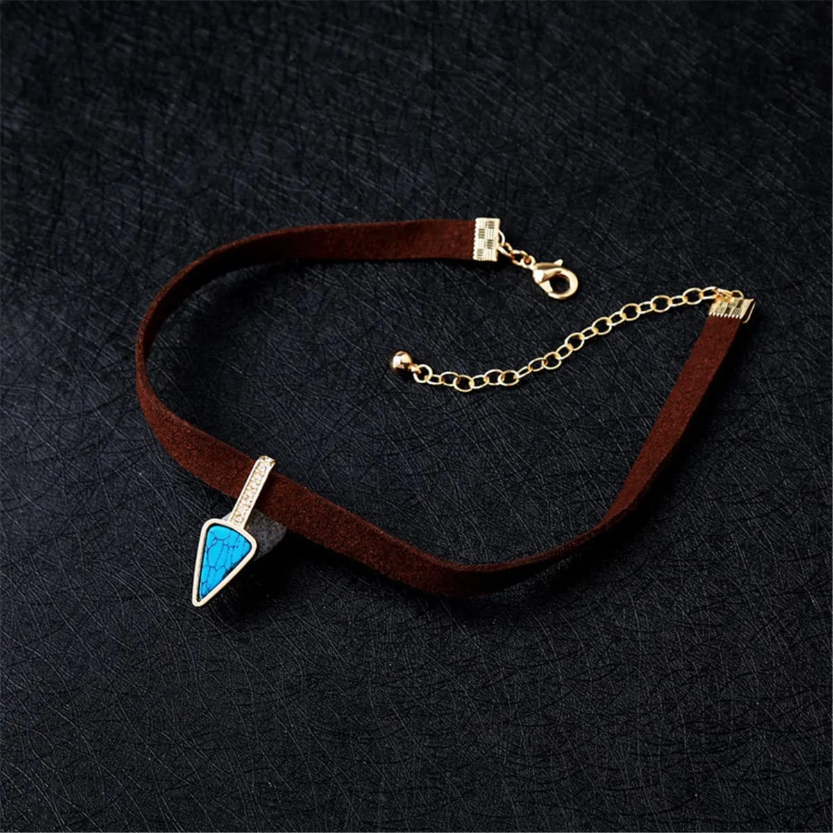 Turquoise & Cubic Zirconia Triangle Choker Necklace