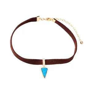 Turquoise & Cubic Zirconia Triangle Choker Necklace