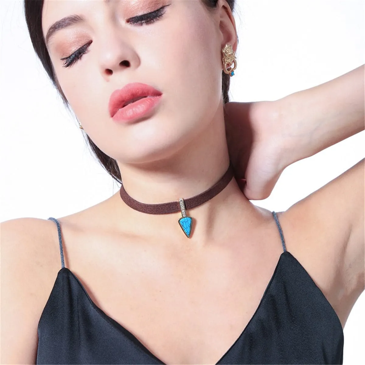 Turquoise & Cubic Zirconia Triangle Choker Necklace