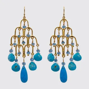 Turquoise, Apatite Dangling Statement Earrings