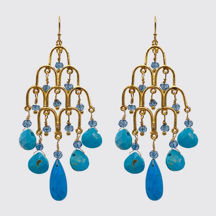 Turquoise, Apatite Dangling Statement Earrings