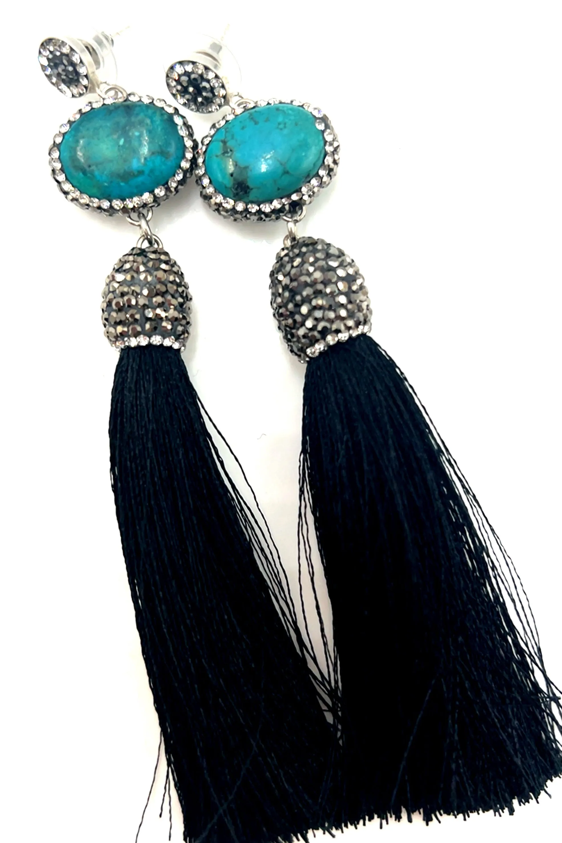 Turquoise Gemstone 925 Sterling Silver Tassel Earrings