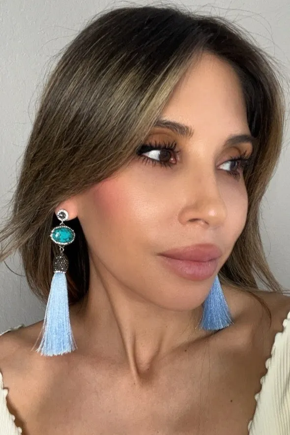 Turquoise Gemstone 925 Sterling Silver Tassel Earrings