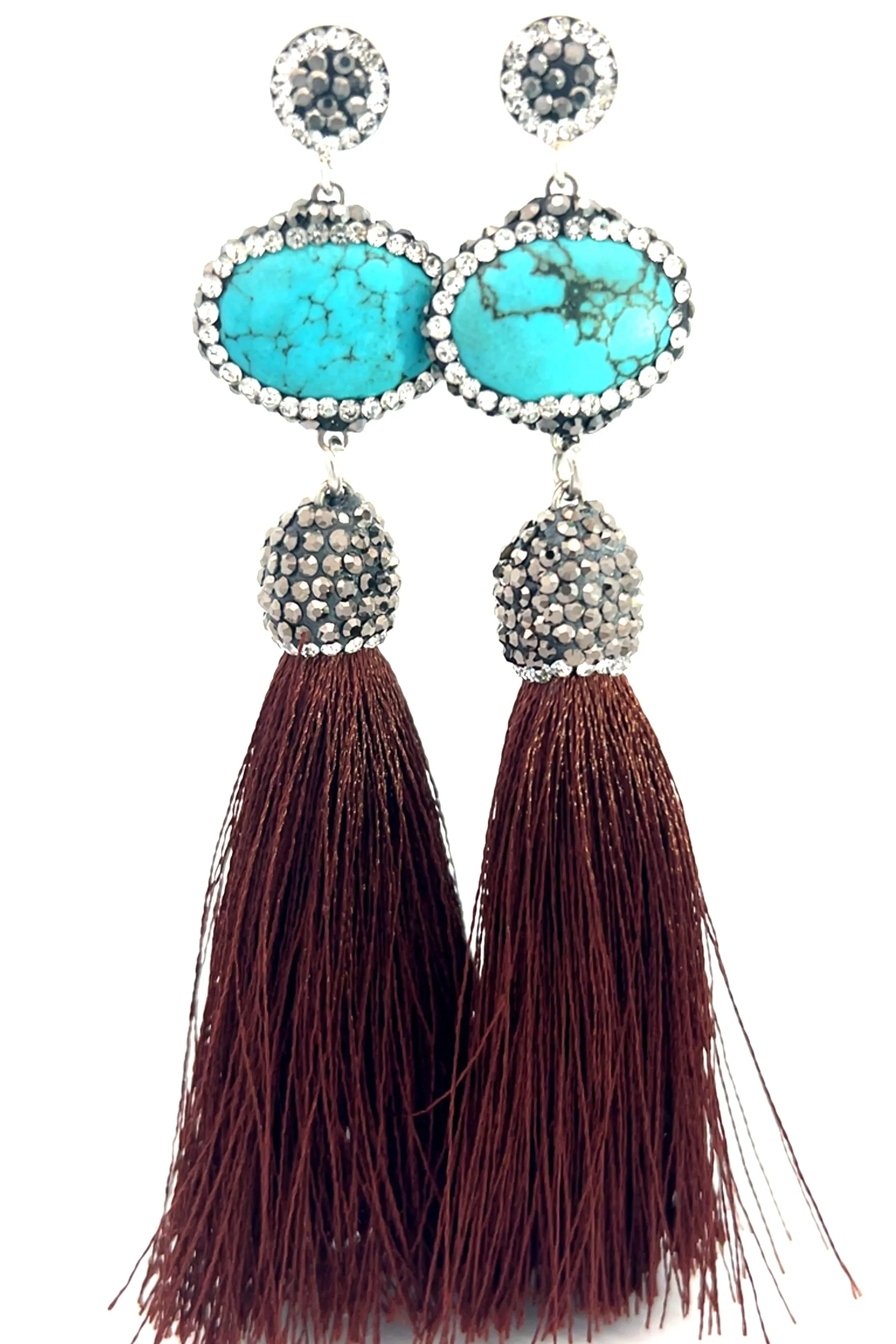 Turquoise Gemstone 925 Sterling Silver Tassel Earrings