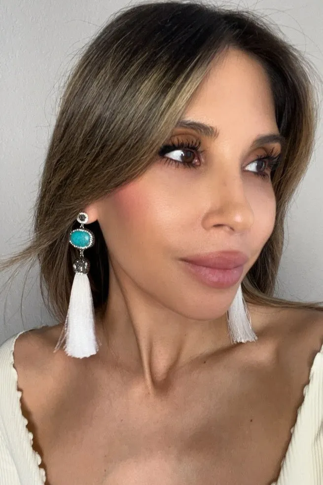 Turquoise Gemstone 925 Sterling Silver Tassel Earrings