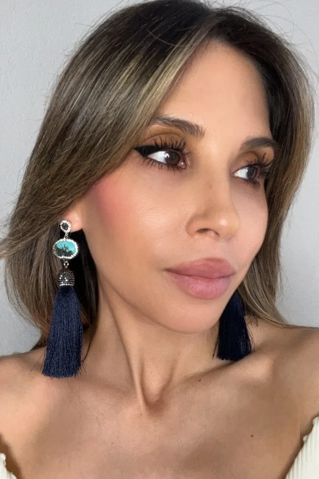 Turquoise Gemstone 925 Sterling Silver Tassel Earrings