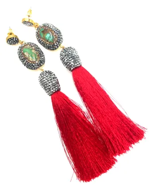Turquoise Gemstone Tassel Long Earring