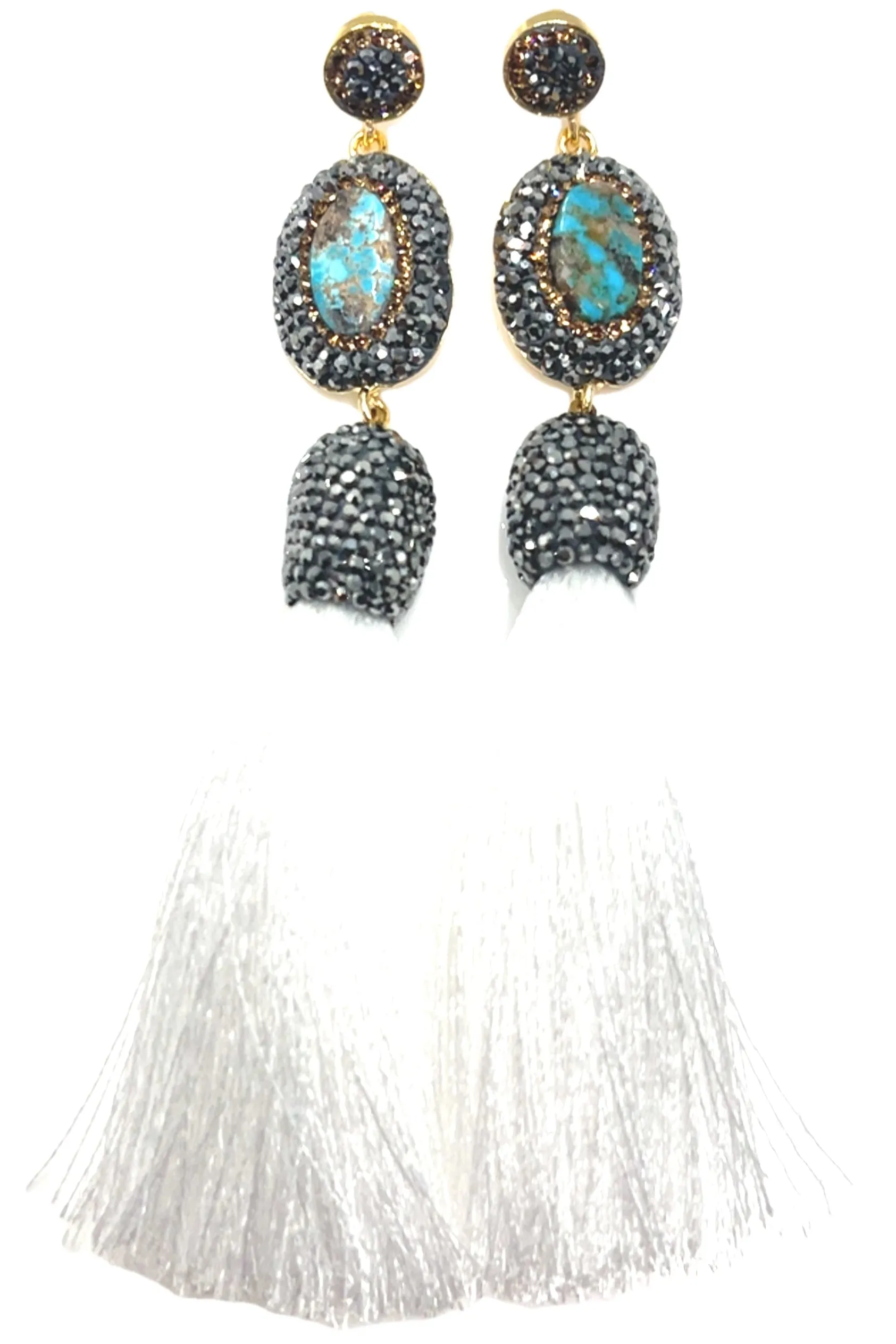 Turquoise Gemstone Tassel Long Earring