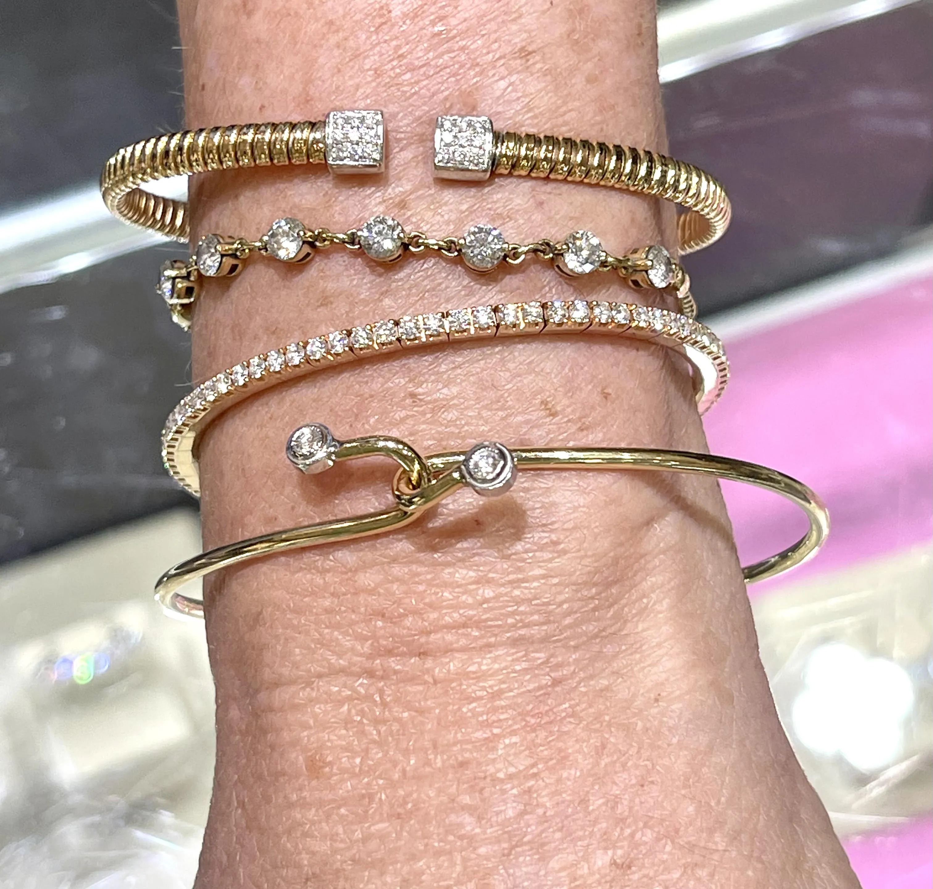 Two-Tone Diamond Twist Bangle Bracelet