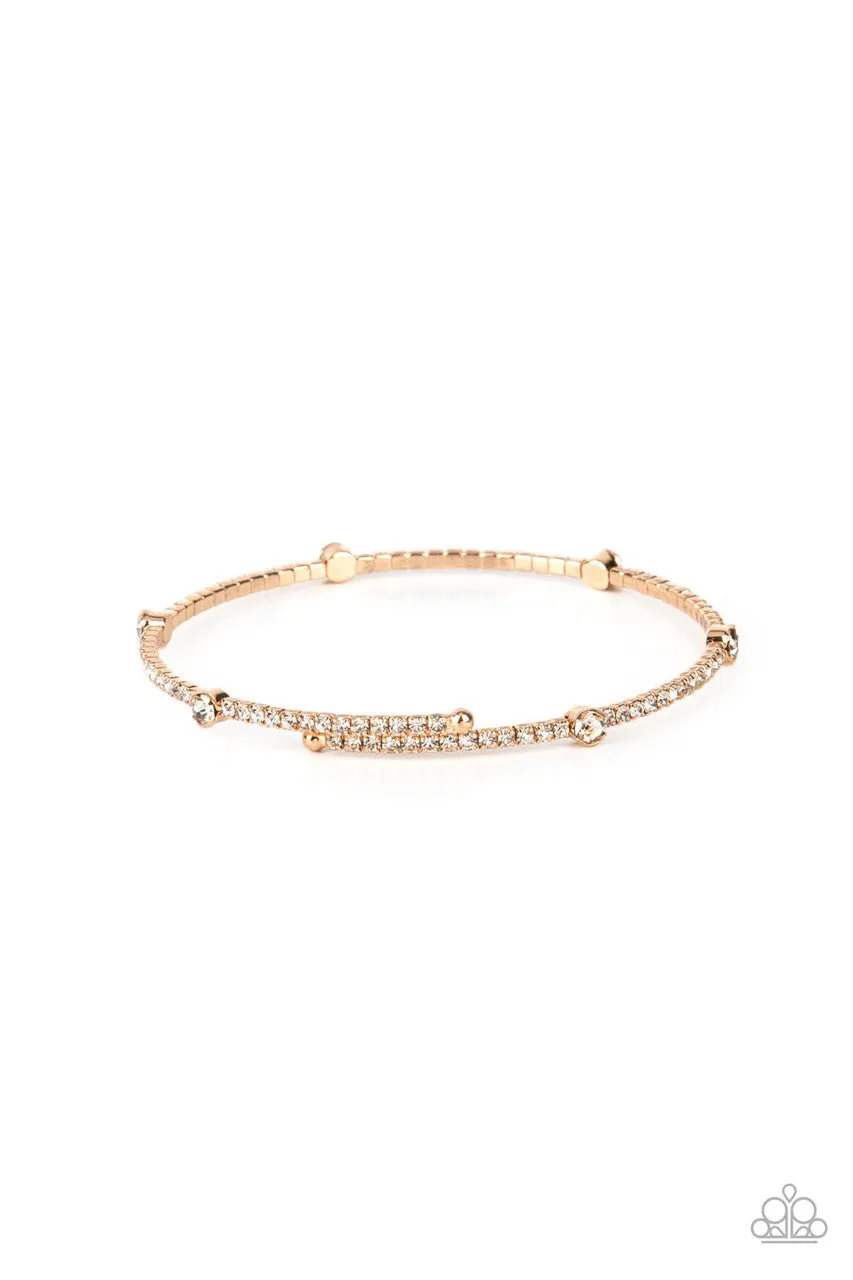 Upgraded Glamour - Gold - White Rhinestone Paparazzi Coil Bracelet