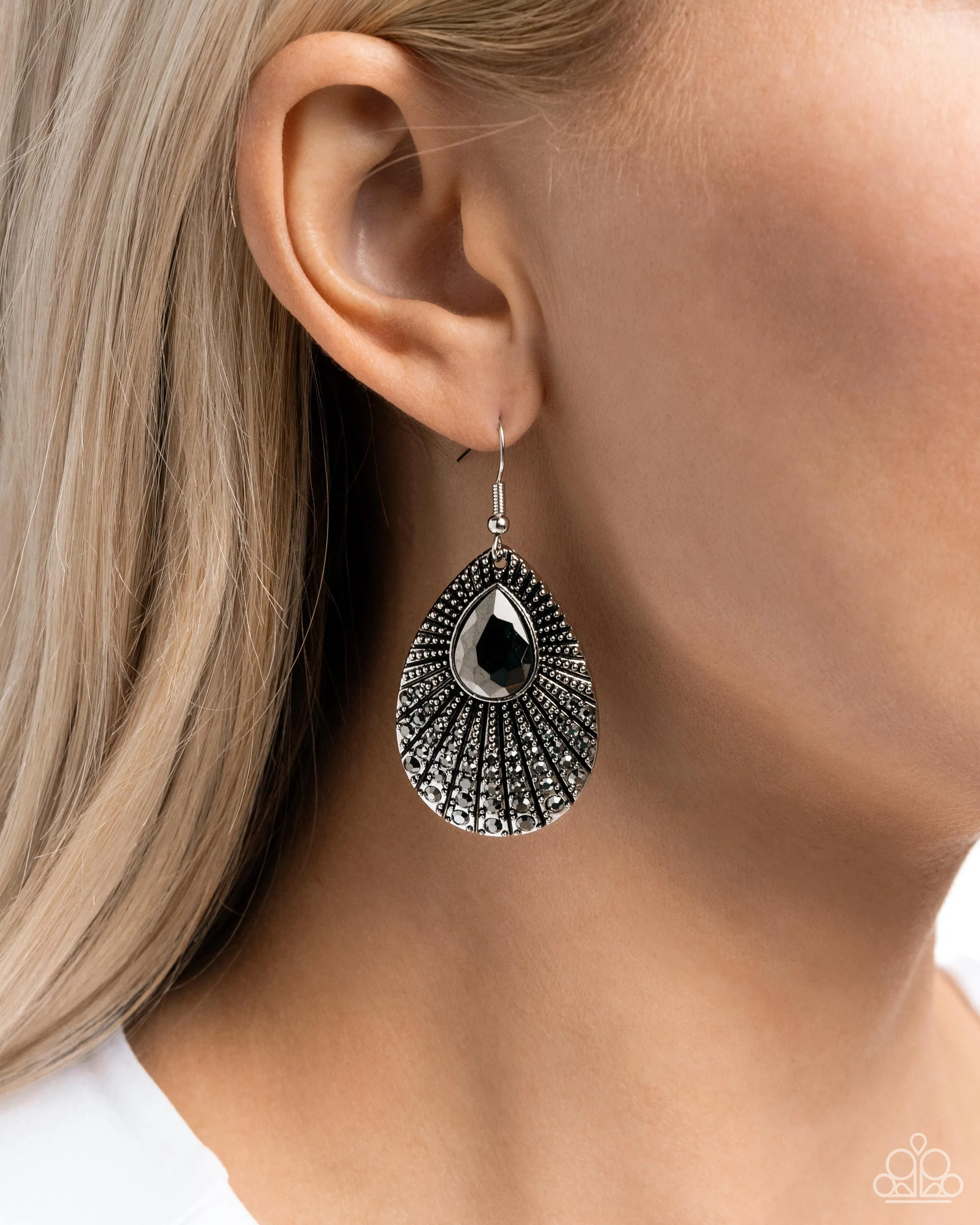 Urban Relic - Silver - Hematite Rhinestone Teardrop Paparazzi Fishhook Earrings