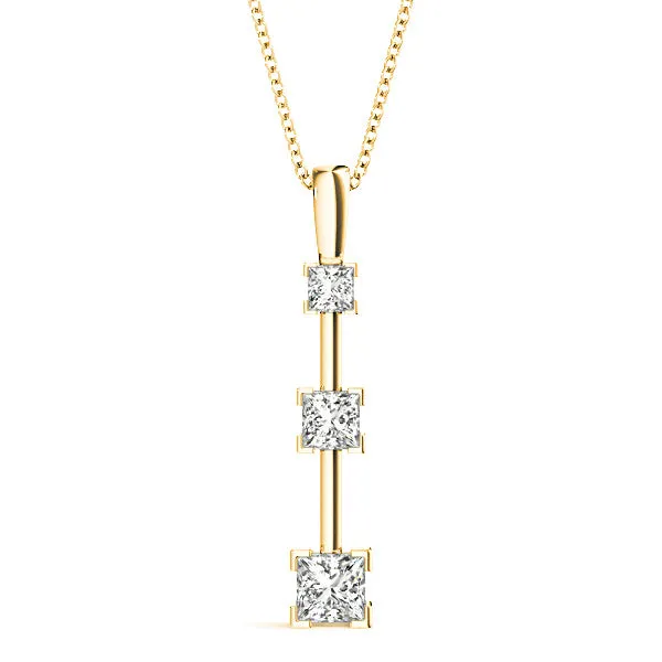 V Prong 1.25 ctw Graduated Princess Cut Diamond Three Stone Necklace Pendant