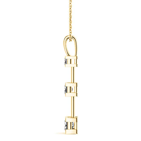 V Prong 1.25 ctw Graduated Princess Cut Diamond Three Stone Necklace Pendant
