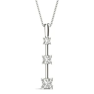 V Prong 1.25 ctw Graduated Princess Cut Diamond Three Stone Necklace Pendant