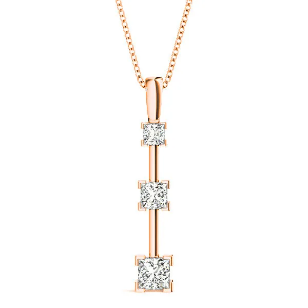 V Prong 1.25 ctw Graduated Princess Cut Diamond Three Stone Necklace Pendant
