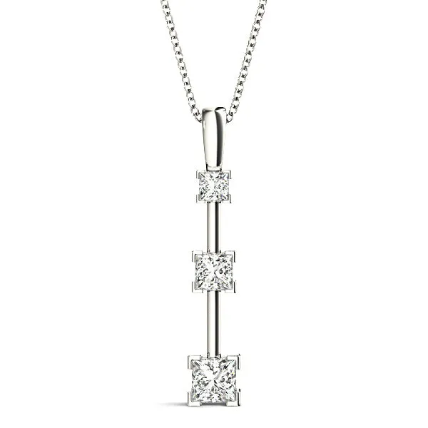 V Prong 1.25 ctw Graduated Princess Cut Diamond Three Stone Necklace Pendant