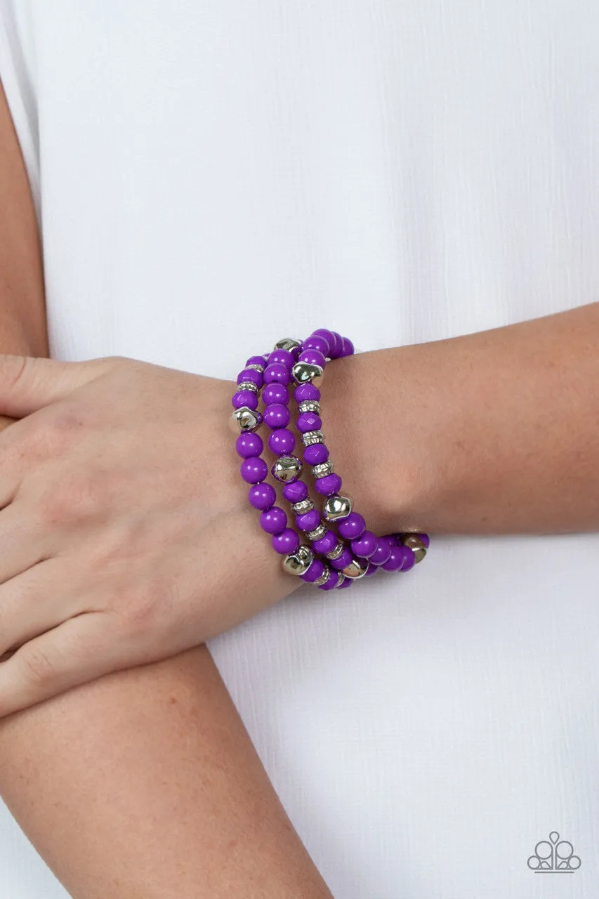 Vibrant Verve - Purple - Beaded Paparazzi Coil Bracelet