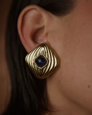 Vintage 70's Fior Marbled Blue Cab Earrings