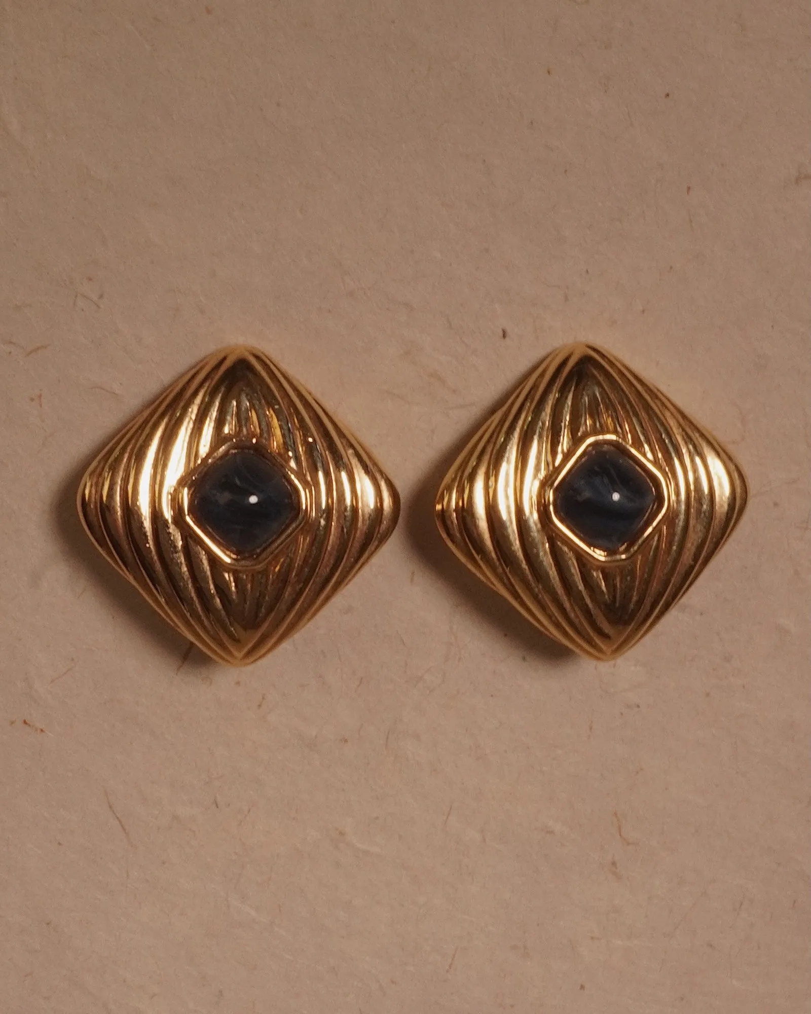 Vintage 70's Fior Marbled Blue Cab Earrings
