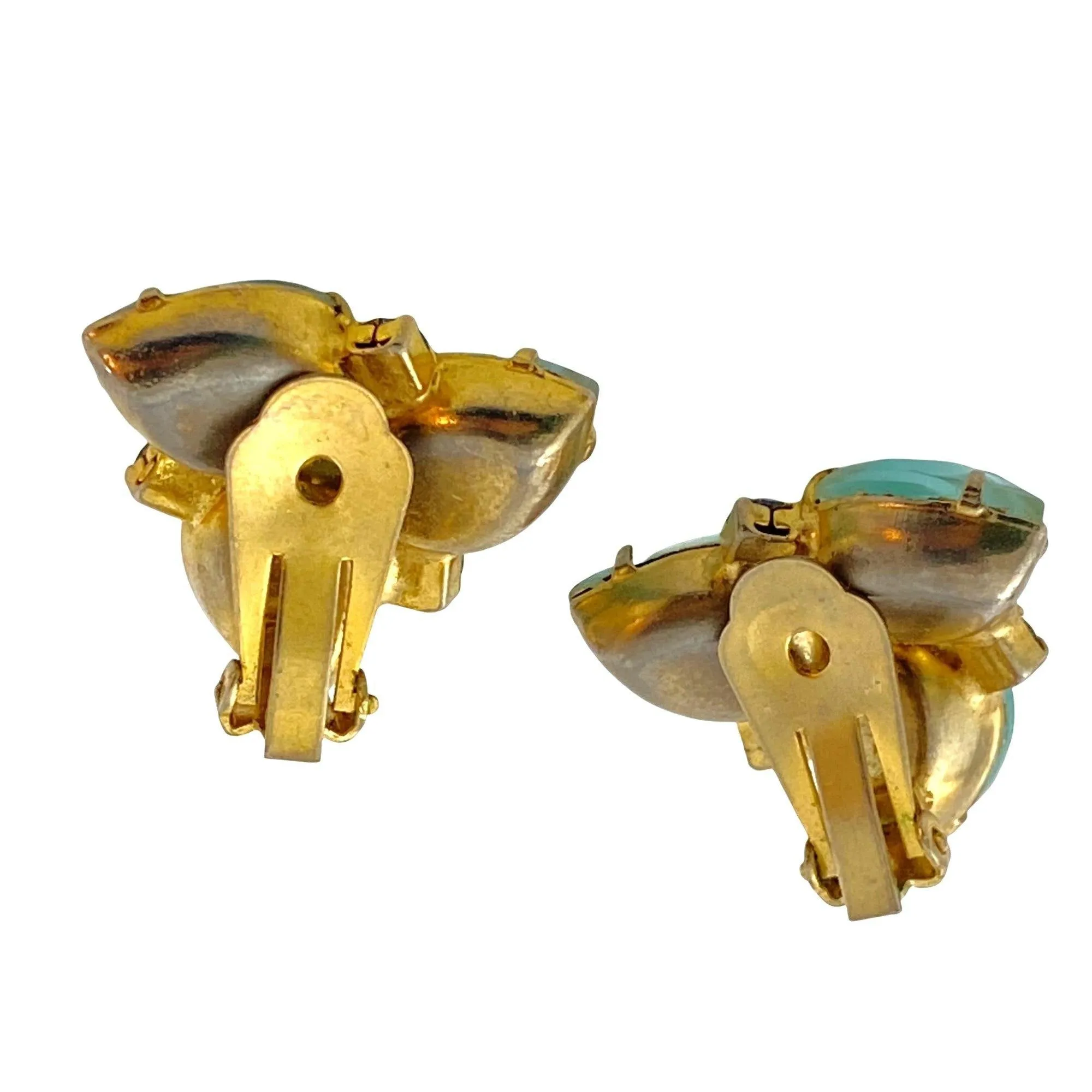 Vintage Aqua Crystal Rhinestone Statement Earrings
