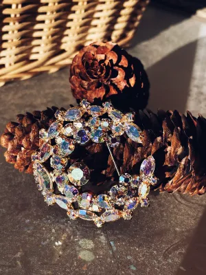 Vintage Aura Borealis Crescent Brooch