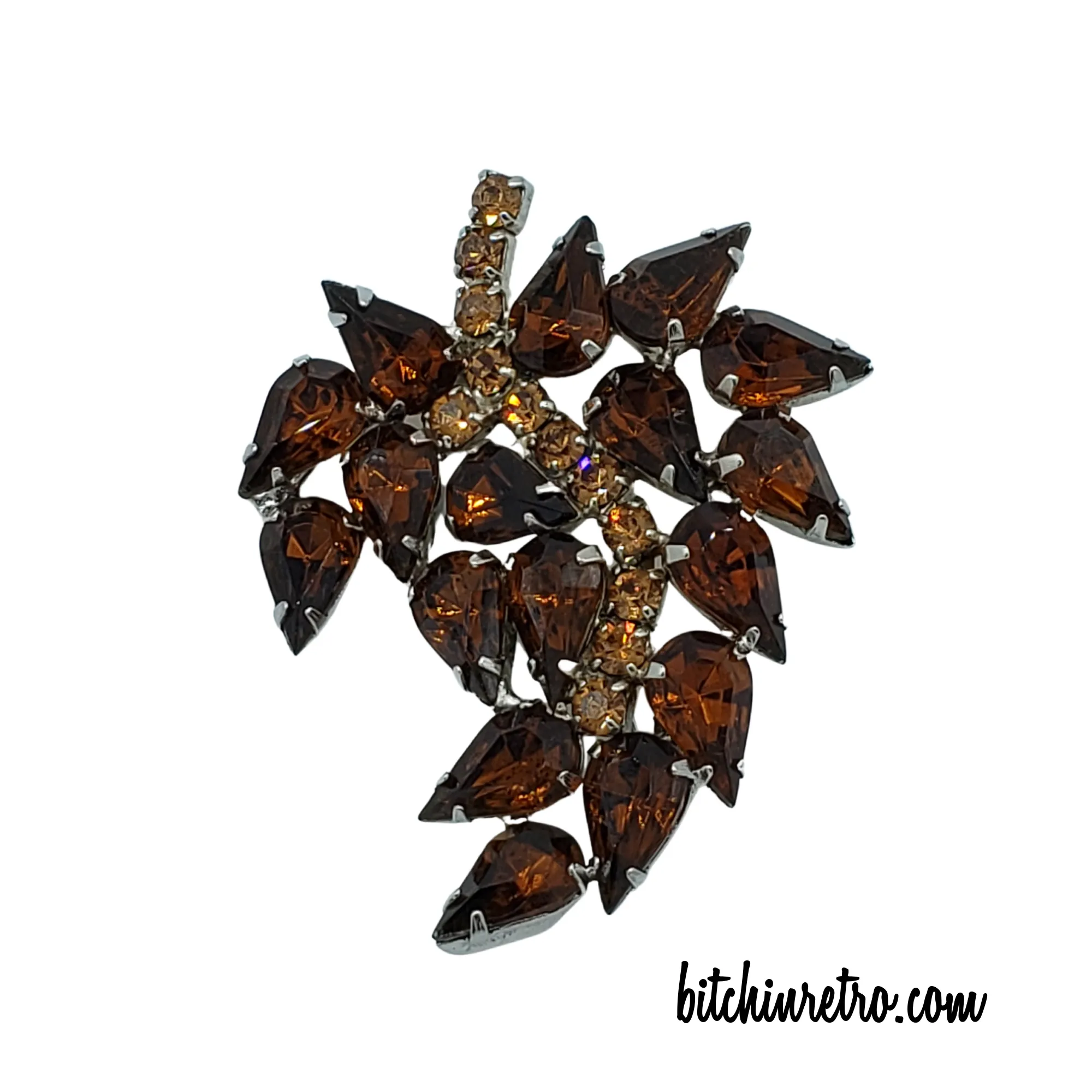 Vintage Autumn Leaf Rhinestone Brooch