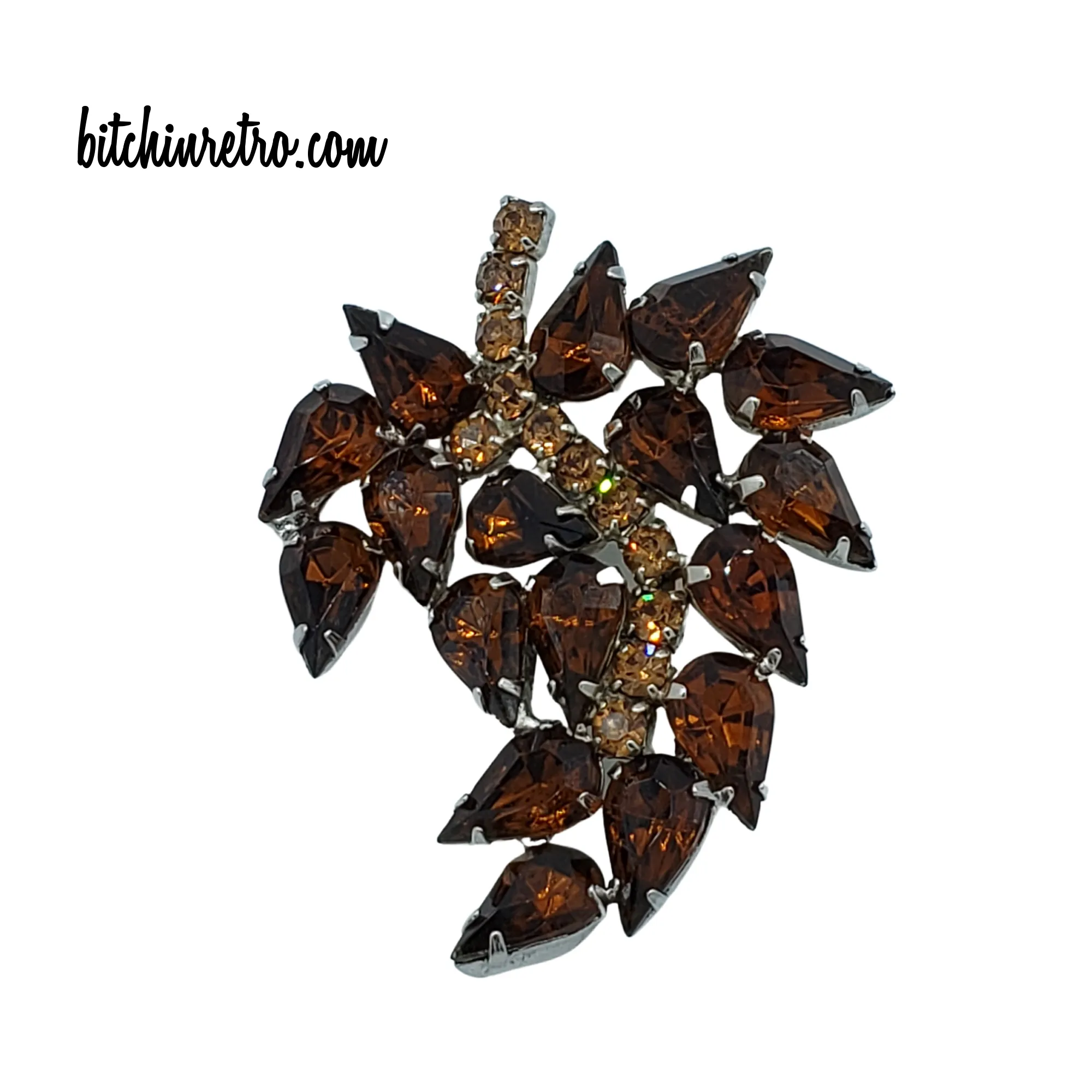 Vintage Autumn Leaf Rhinestone Brooch