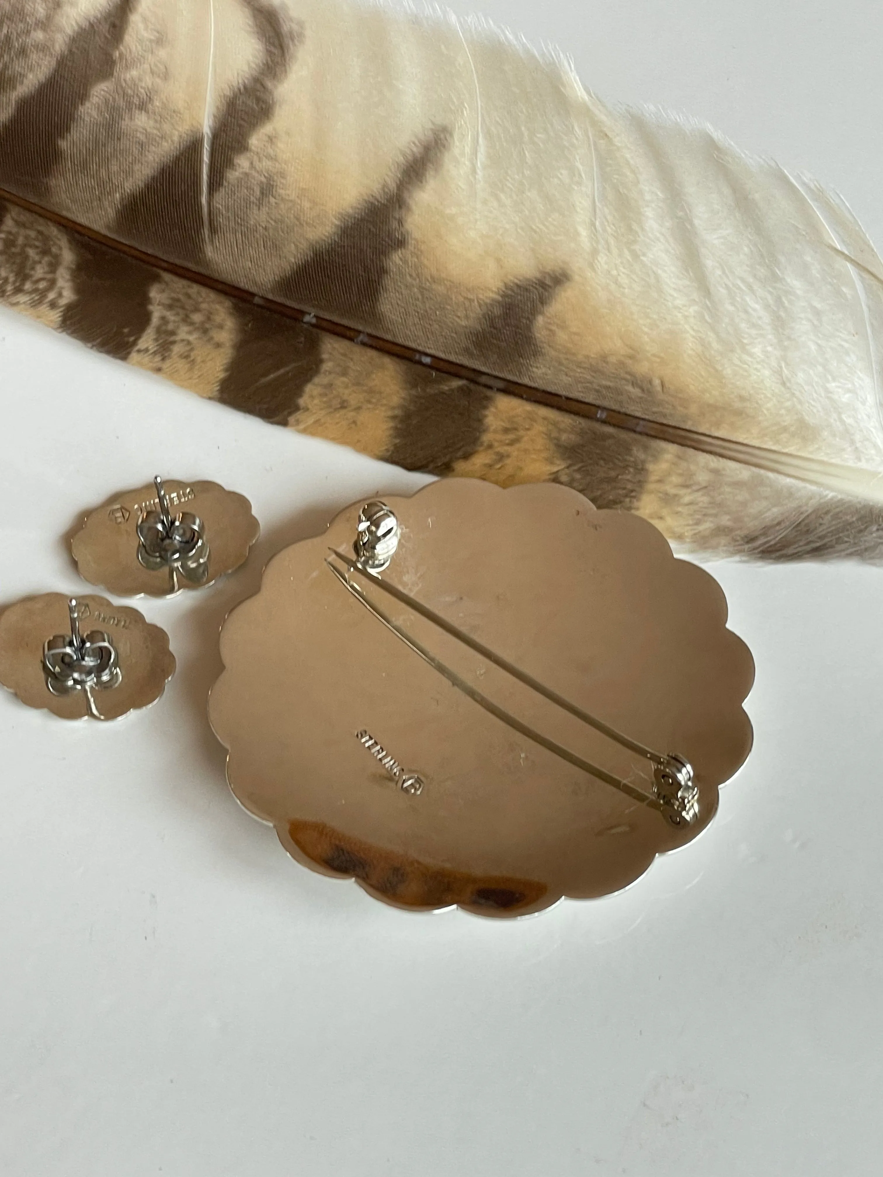 Vintage Birks Sterling Brooch and Earrings Set