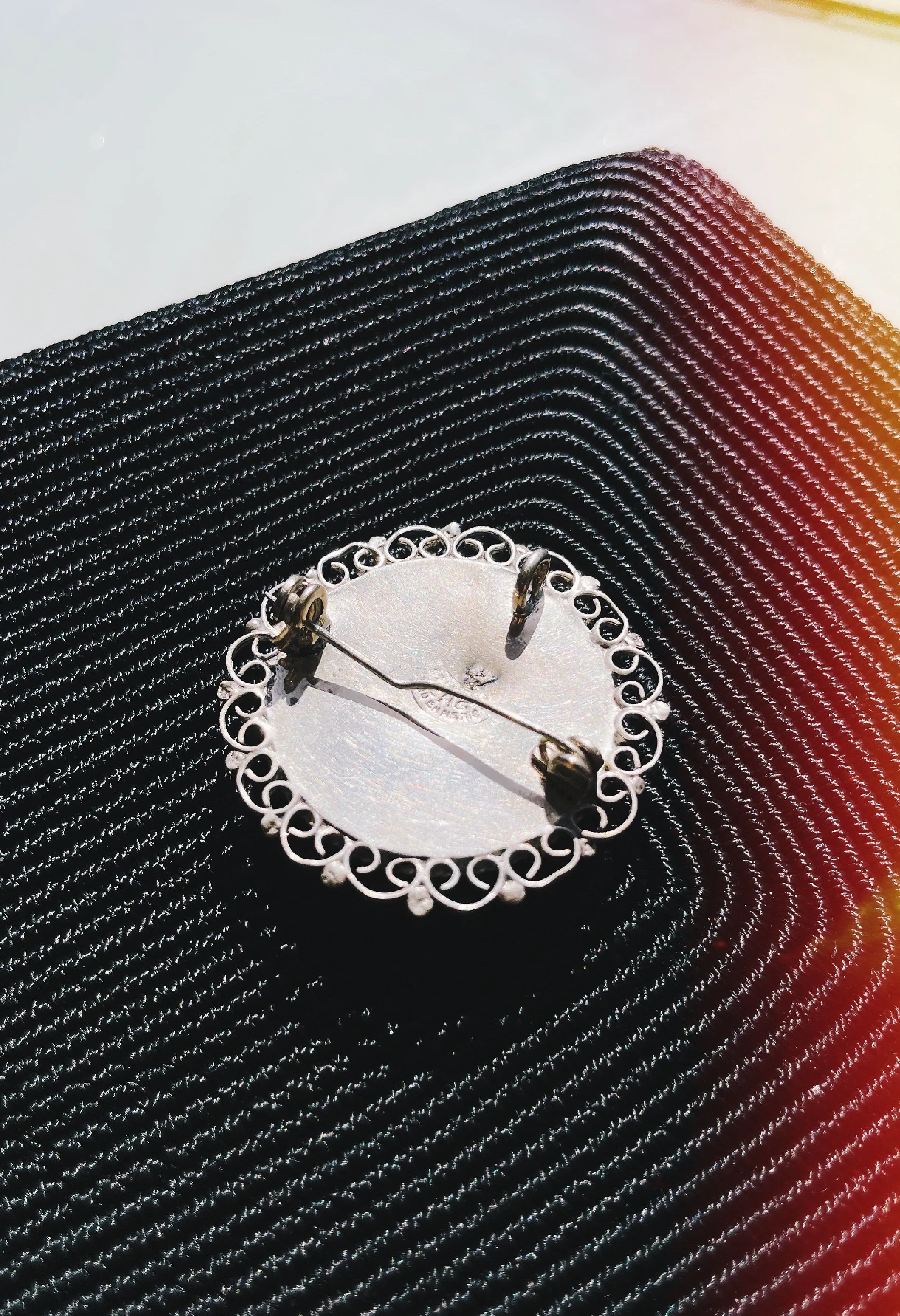 Vintage Black Onyx and Sterling Silver Brooch Pendant Combination