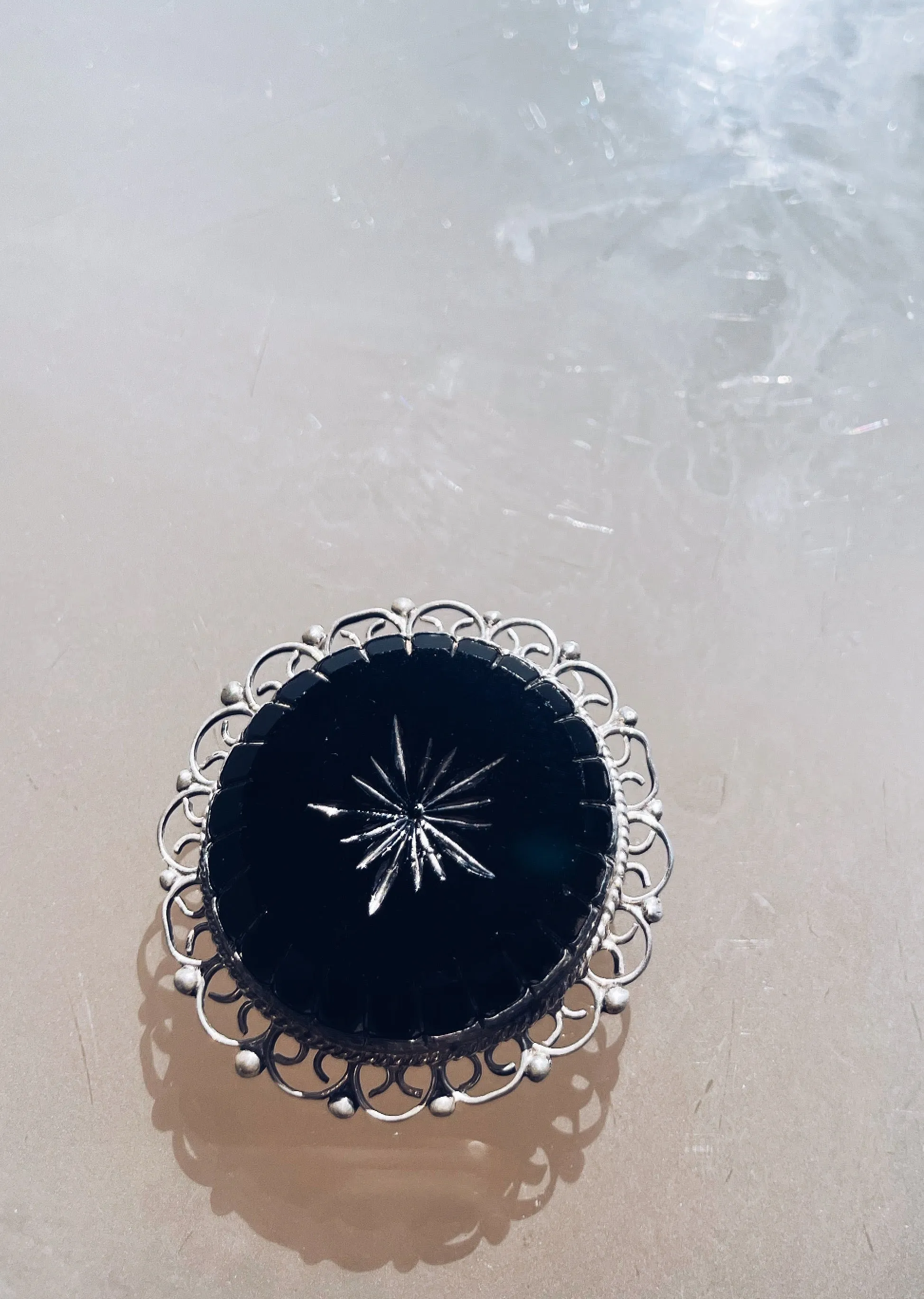 Vintage Black Onyx and Sterling Silver Brooch Pendant Combination