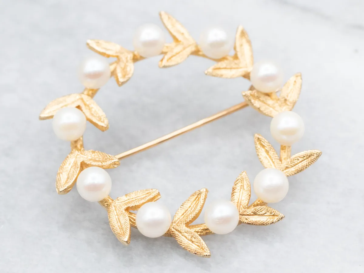 Vintage Botanical Saltwater Pearl Circle Pin