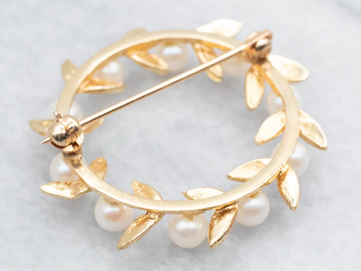 Vintage Botanical Saltwater Pearl Circle Pin