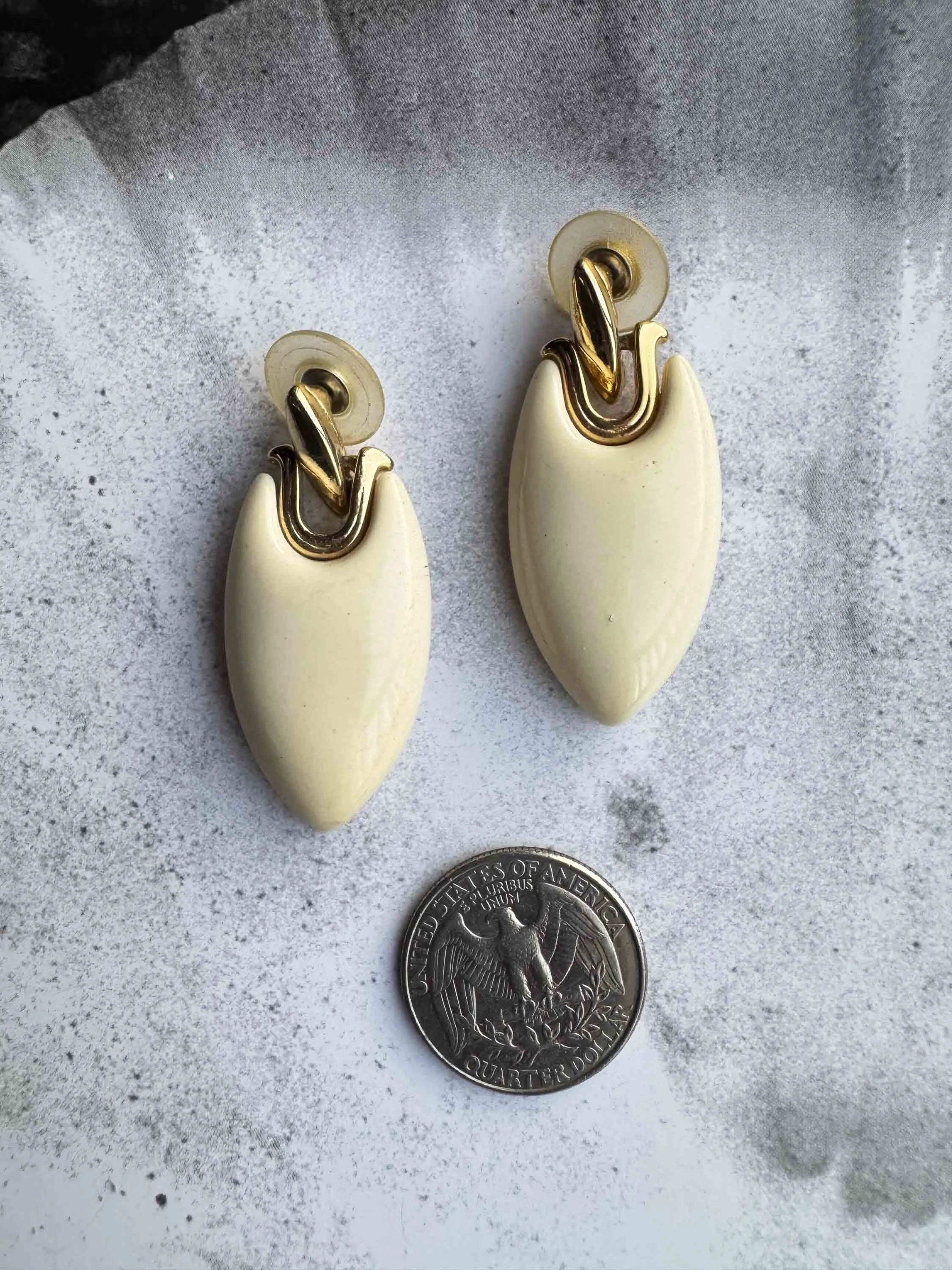 Vintage Cream & Gold Statement Earrings