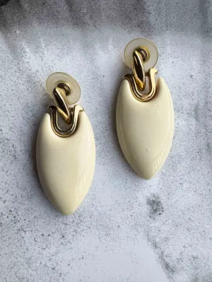 Vintage Cream & Gold Statement Earrings