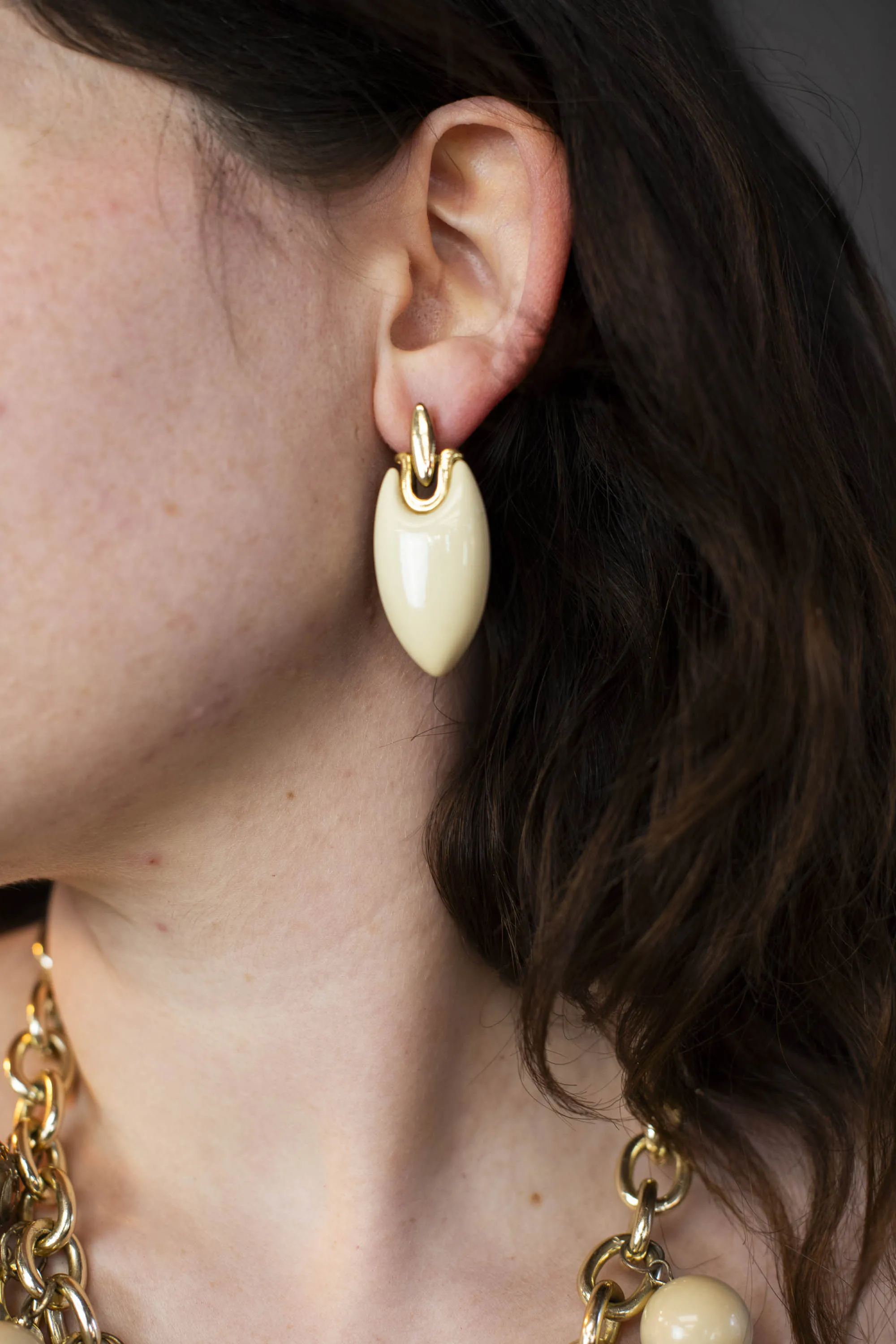 Vintage Cream & Gold Statement Earrings