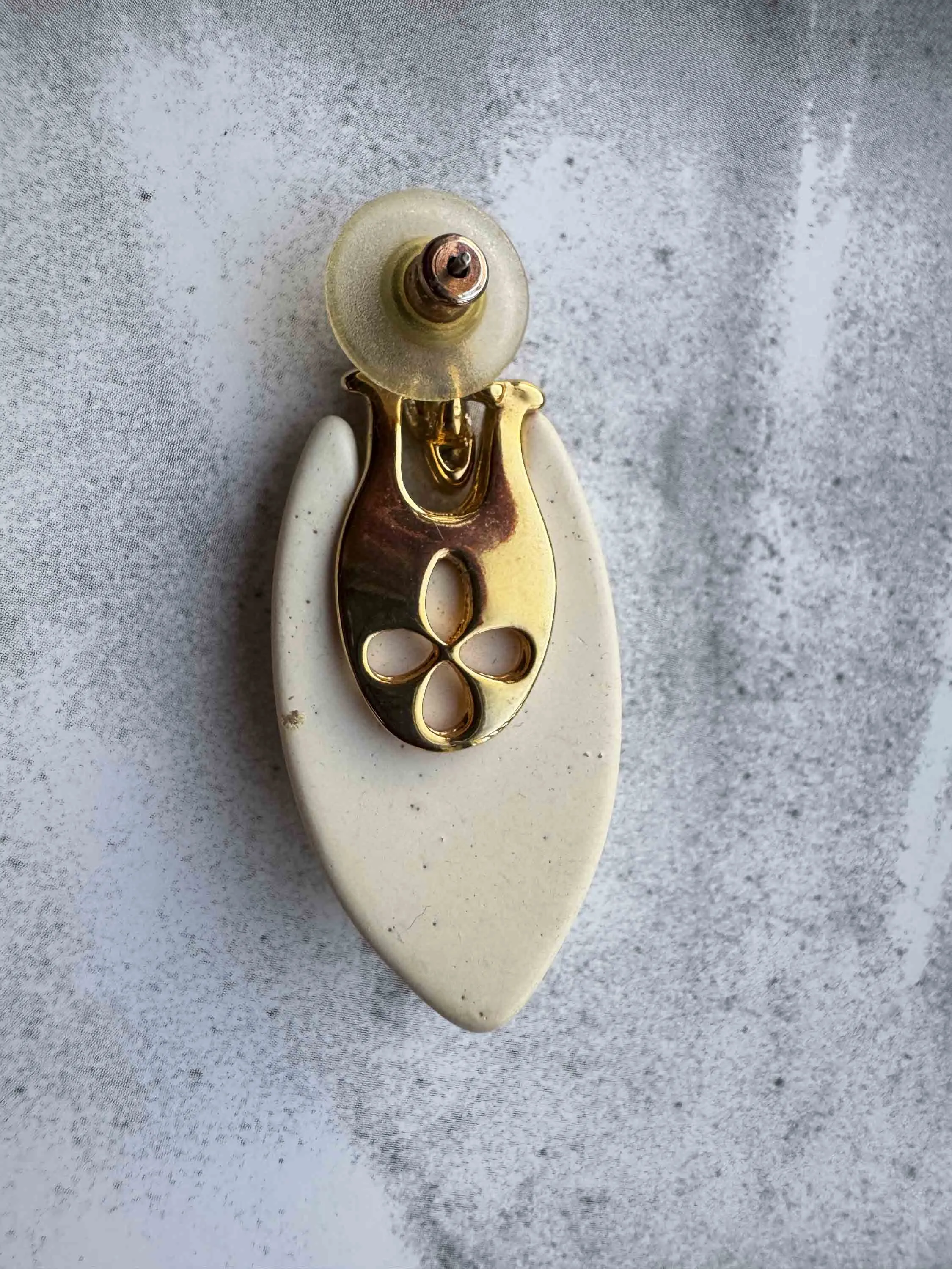 Vintage Cream & Gold Statement Earrings
