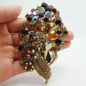 Vintage Fashion elegant brown crystal rhinestone flower decoration brooch pin pendant